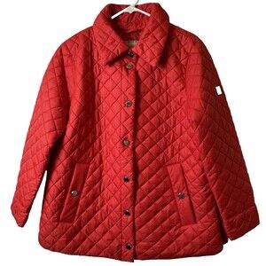 Anne Klein Womens XX-Large Red Quilted Snap Jacket Midweight Pockets Winter XXL